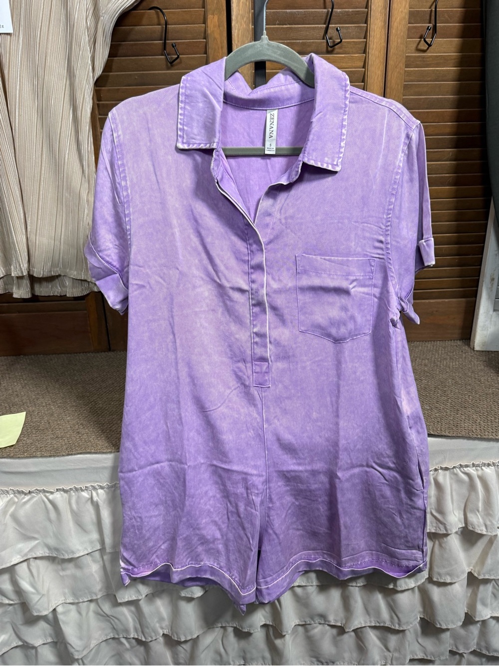 Women's Lavender Short-Sleeve Button Popover Top